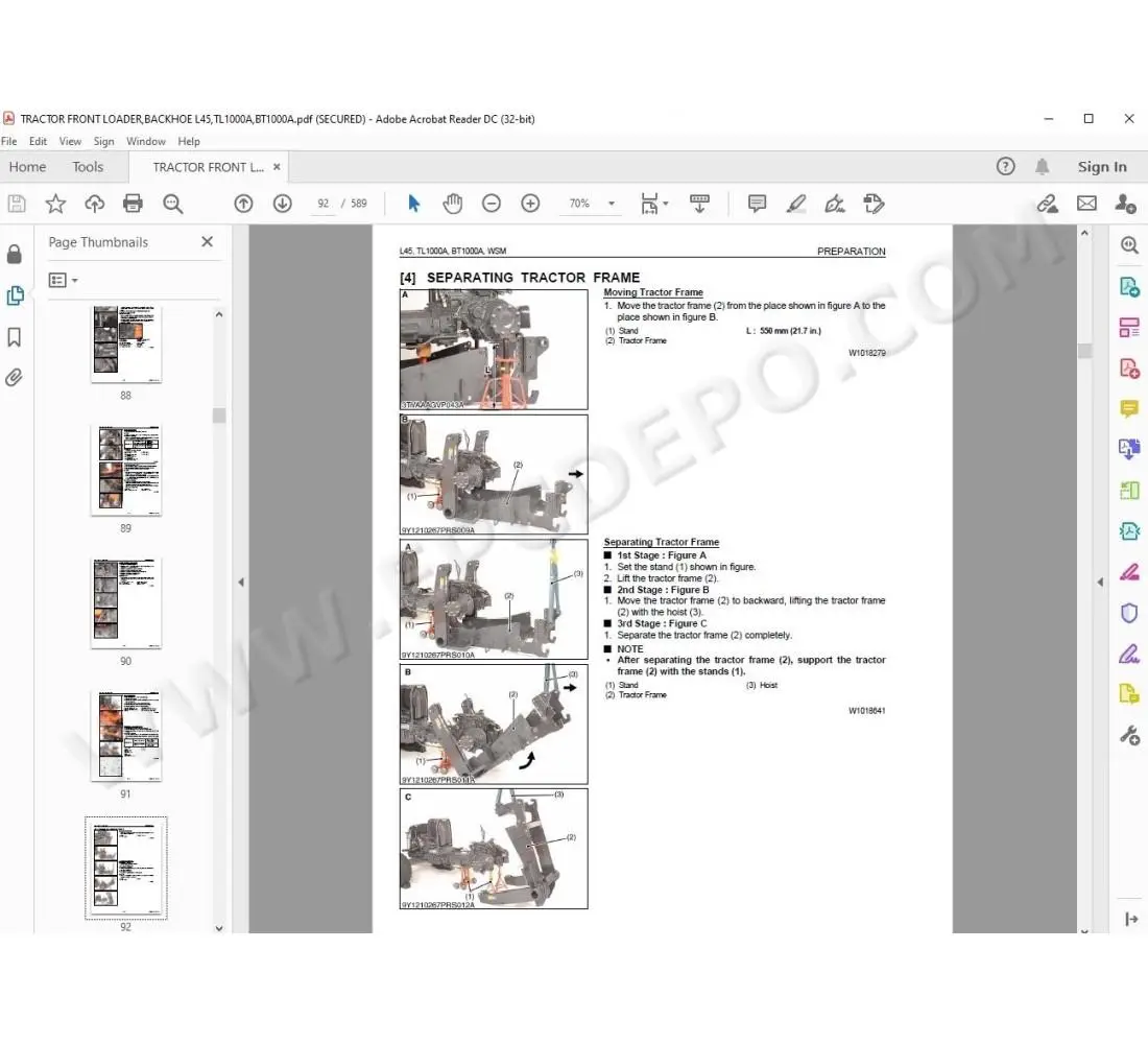 kubota tractor L45 loader TL1000A backhoe BT1000A service manual